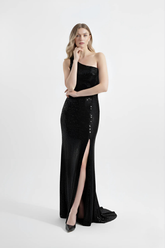 Roxane | Sequined Velvet One-Shoulder Maxi Mermaid Evening Dress